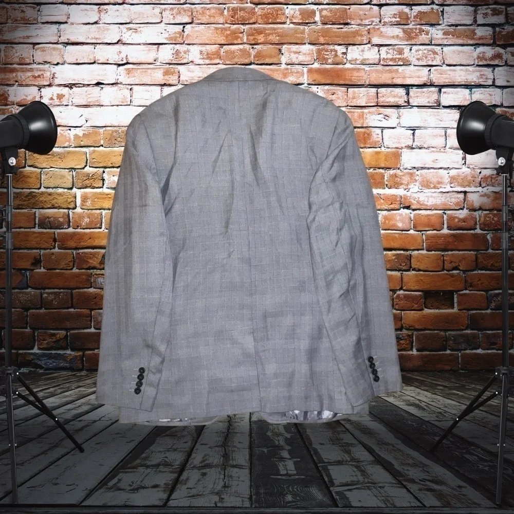 INC International Concepts Slim Fit Men’s Blazer L Gray Plaid Button-Up Jacket